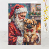 Carte Santa Claus Holding Pekingese Christmas Art (Fleur jaune)