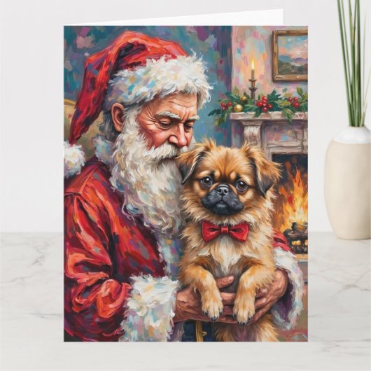 Carte Santa Claus Holding Pekingese Christmas Art (Devant)