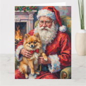 Carte Santa Claus Holding Pomeranian Christmas Art (Devant)