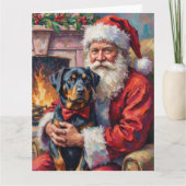 Carte Santa Claus Holding Rottweiler Christmas Art (Devant)