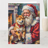 Carte Santa Claus Holding Shiba Inu Christmas Art (Devant)