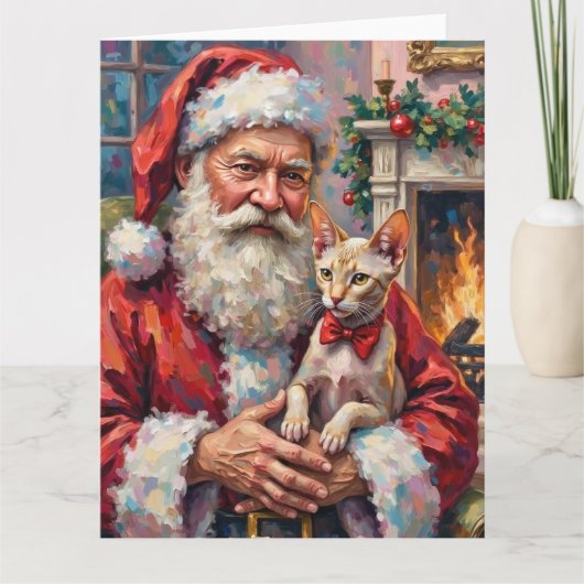 Carte Santa Claus Holding Sphynx Cat Christmas Art (Devant)