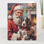 Carte Santa Claus Holding Springer Spaniel Christmas Art (Devant)