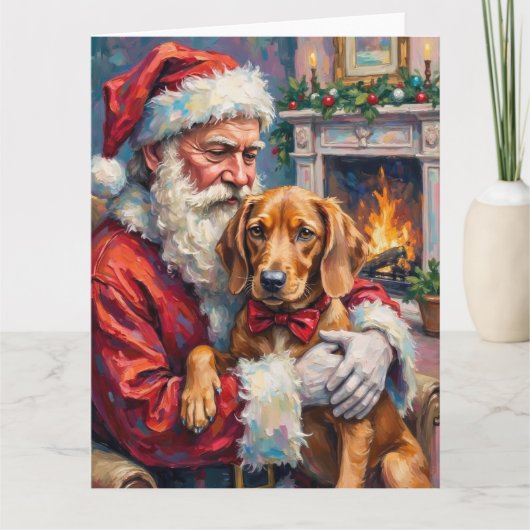 Carte Santa Claus Holding Vizsla Christmas Art (Devant)