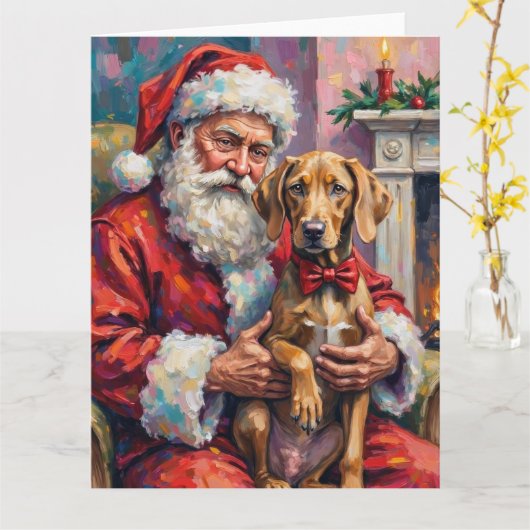 Carte Santa Claus Holding Weimaraner Christmas Art (Fleur jaune)