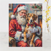 Carte Santa Claus Holding Wolfhound Christmas Art (Fleur jaune)
