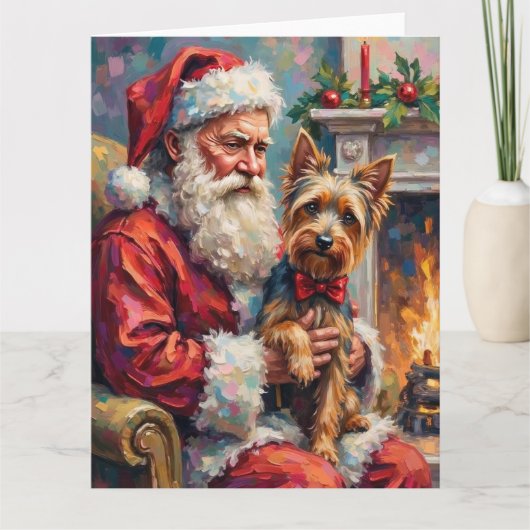 Carte Santa Claus Holding Yorkshire Terrier Christmas (Devant)