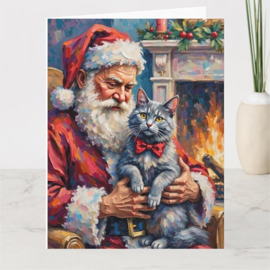 Carte Santa Claus Oriental Blue Cat Christmas Art (Devant)
