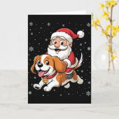 Carte Santa Claus Riding Cavalier King Charles Spaniel D (Fleur jaune)