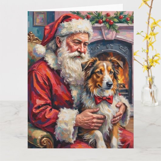 Carte Santa Claus Shetland Sheepdog Christmas Art (Fleur jaune)