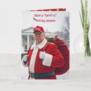 Carte Santa Claus Trump avec le sac cadeau rouge