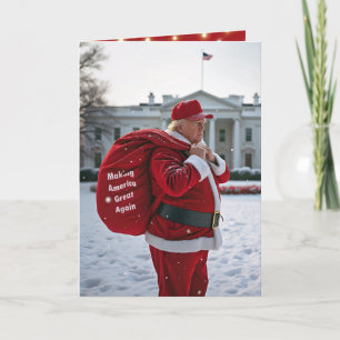 Carte Santa Claus Trump avec le sac cadeau rouge