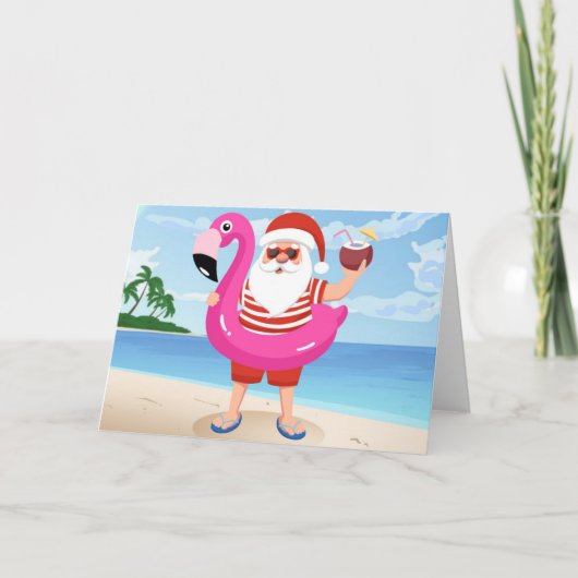 Carte Santa Claus with flamingo (Devant)
