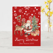 Carte Santa Claus with reindeer whimsical Greeting Card (Fleur jaune)