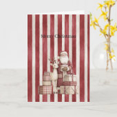 Carte Santa Deer Gifts Red Cream Stripes Christmas    (Fleur jaune)
