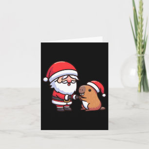 Carte Santa et capybara faisant un check avec des garçon