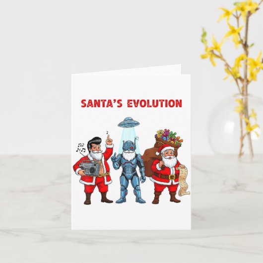 Carte Santa Evolution Robot Clic Future Funny Christmas (Fleur jaune)