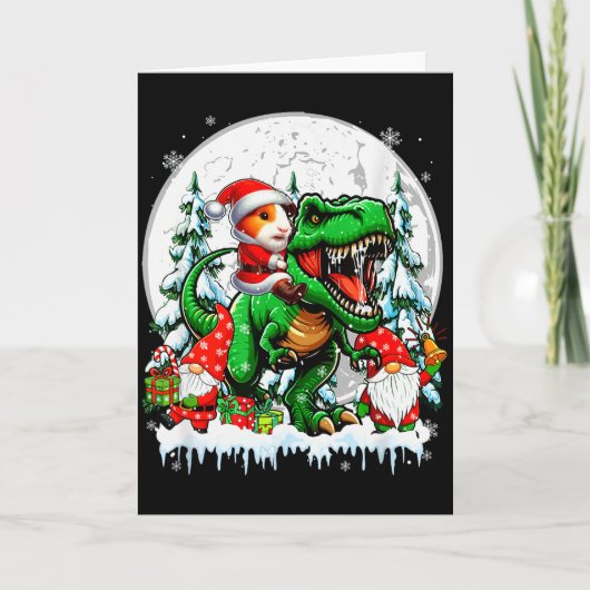 Carte Santa Guinea G Riding T-rex Gnomes Christmas Trees (Devant)