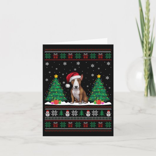 Carte Santa Hat Bull Terrier Chien Xmas L'Arbre S Éclat (Devant)