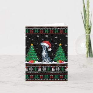 Carte Santa Hat Greyhound Chien Noël Lumières des arbres