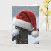 Carte Santa Hat On a Snowy Fence Post (Fleur jaune)