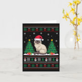 Carte Santa Hat Siamese Chat Noël Arbre Lumières Laid S (Fleur jaune)