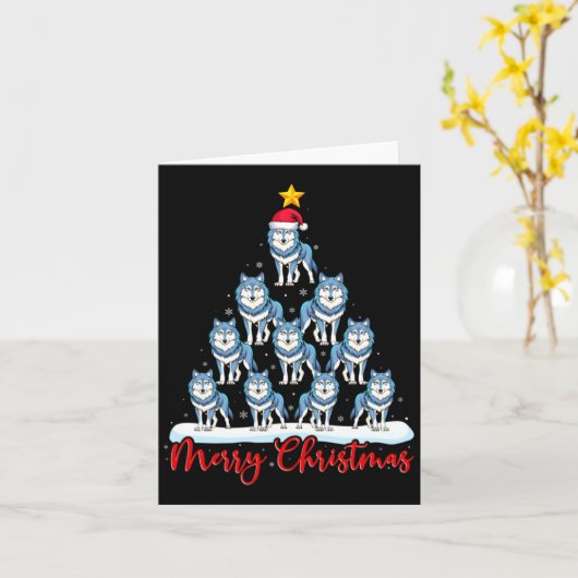 Carte Santa Hat Ugly Xmas Funny Wolf Christmas Tree  (Fleur jaune)