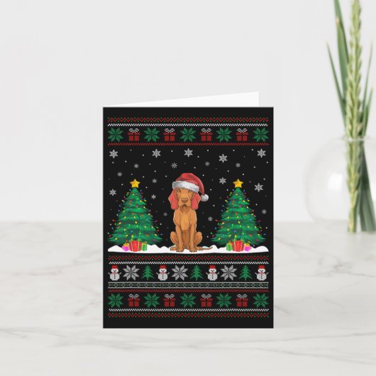 Carte Santa Hat Vizsla Chien Noël Lumières de l'arbre de (Devant)