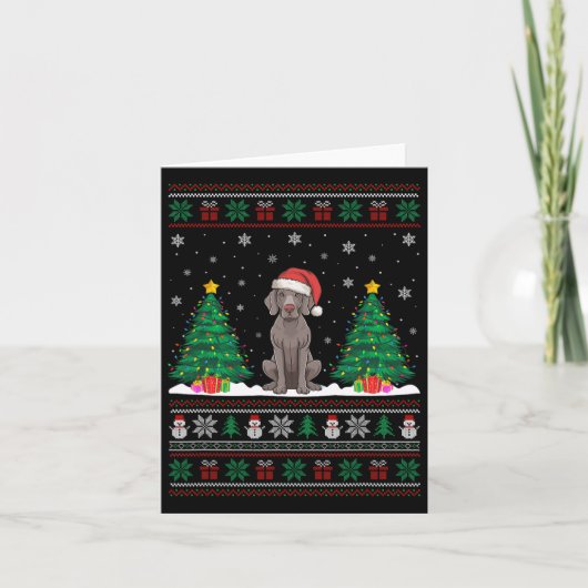 Carte Santa Hat Weimaraner Chien Christmas Tree Lumières (Devant)