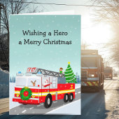 Carte Santa in Firetruck Merry Christmas Hero