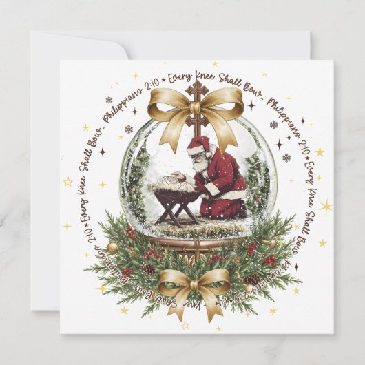 Carte Santa & Manger Christmas Card with Scripture  (Devant)