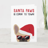 Carte Santa Paws Lumière Fawn Bouledogue Français (Devant)