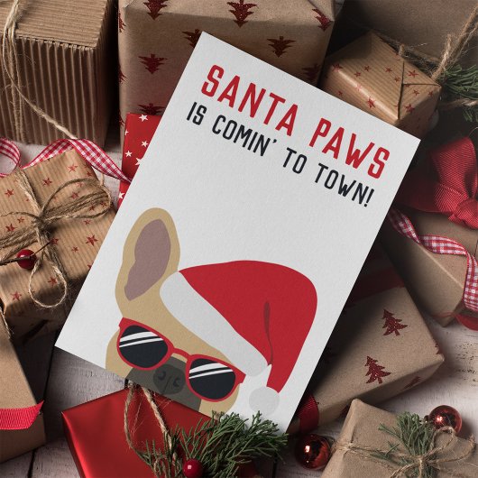 Carte Santa Paws Lumière Fawn Bouledogue Français