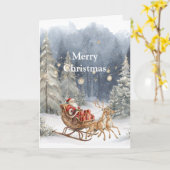 Carte Santa Red Sleigh Reindeer Snow Christmas Trees (Fleur jaune)