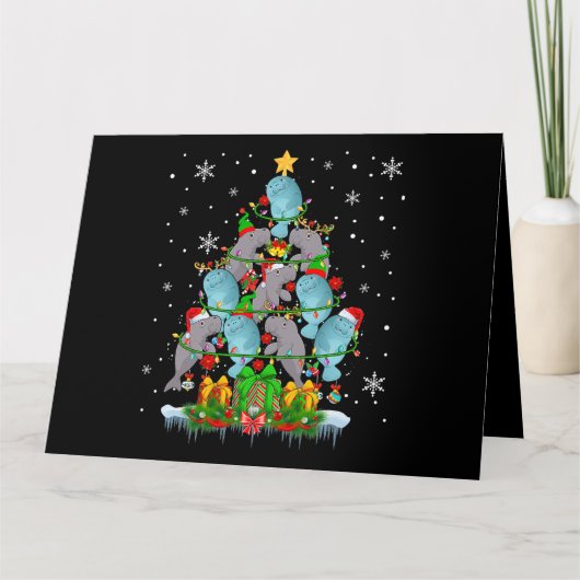Carte Santa Reindeer Elf Manatees Christmas Tree Lights  (Devant)