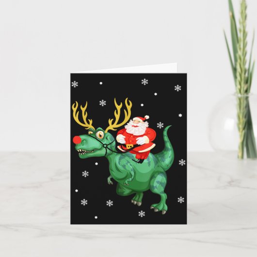 Carte Santa Riding Dinosaur Funny Merry Christmas Lover (Devant)