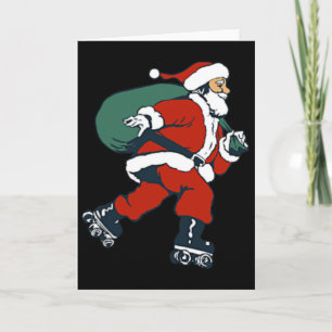 Carte Santa Roller Skating Fun Noël Patineur Enfants Gar