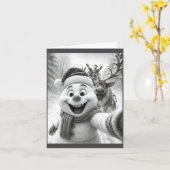 Carte Santa Snowman Reindeer Taking A Selfie Photo Chris (Fleur jaune)
