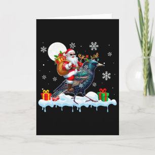 Carte Santa Sungles Monté sur Renne Étourneau Oiseau Ent