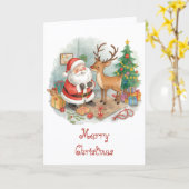 Carte Santa with toys and reindeer & whimsical Christmas (Fleur jaune)