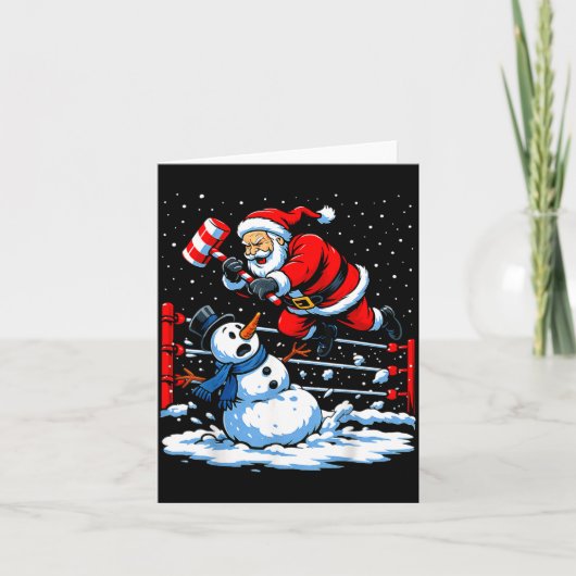 Carte Santa Xmas Snow Lights Wrestling Funny Wrestling C (Devant)