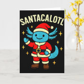 Carte Santacalotl Santa Claus Cute Blue Axolotl New Year (Fleur jaune)