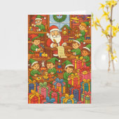 Carte Santa's Workshop Busy Elves Custom Christmas (Fleur jaune)