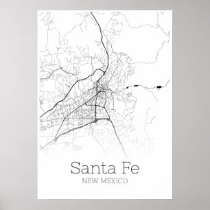 Carte Sante Fe - Nouveau-Mexique - Poster de la ca