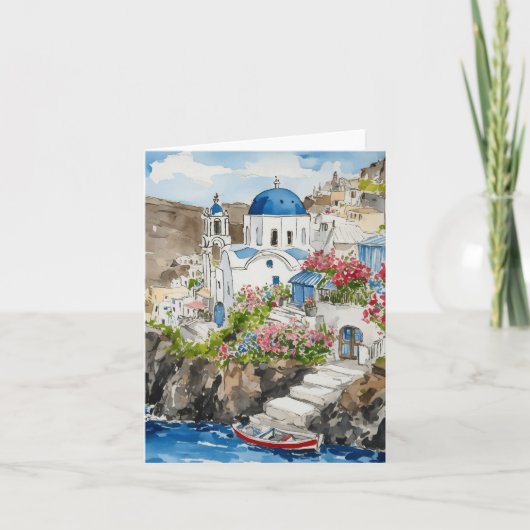 Carte Santorin Grèce Aquarelle papeterie (Devant)