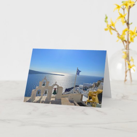Carte Santorin Triple Bell Tower Grèce Photographie (Fleur jaune)