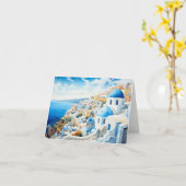 Carte Santorini Aquarelle Peinture Design. (Fleur jaune)