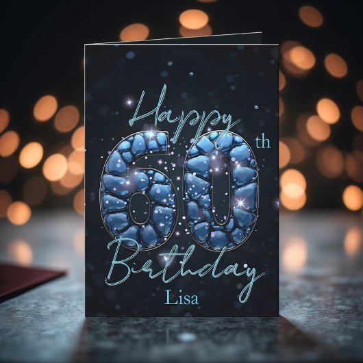Carte Saphir Bleu Élégant et 60e Anniversaire Noir