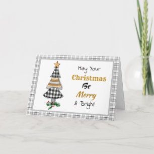 Carte Sapin de Noël à carreaux de campagne Joyeux et l