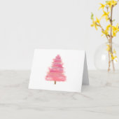 Carte Sapin de Noël à l'aquarelle rose    (Fleur jaune)
